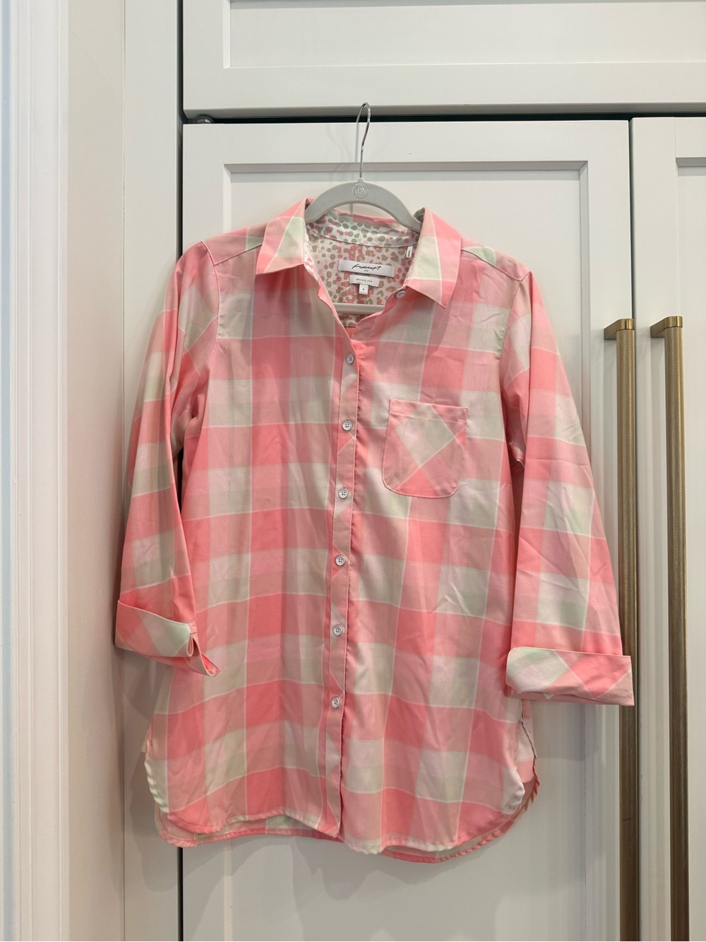 Foxcroft Pink and White Gingham Button-Down Shirt